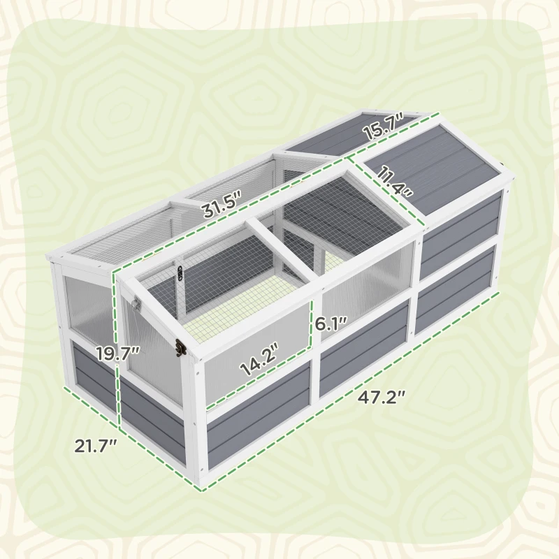 PawHut Wooden Tortoise Habitat Outdoor w/ Bottomless Design, Doors, PC Sun Panel Windows, for Small Animals, Rabbit, Light Gray