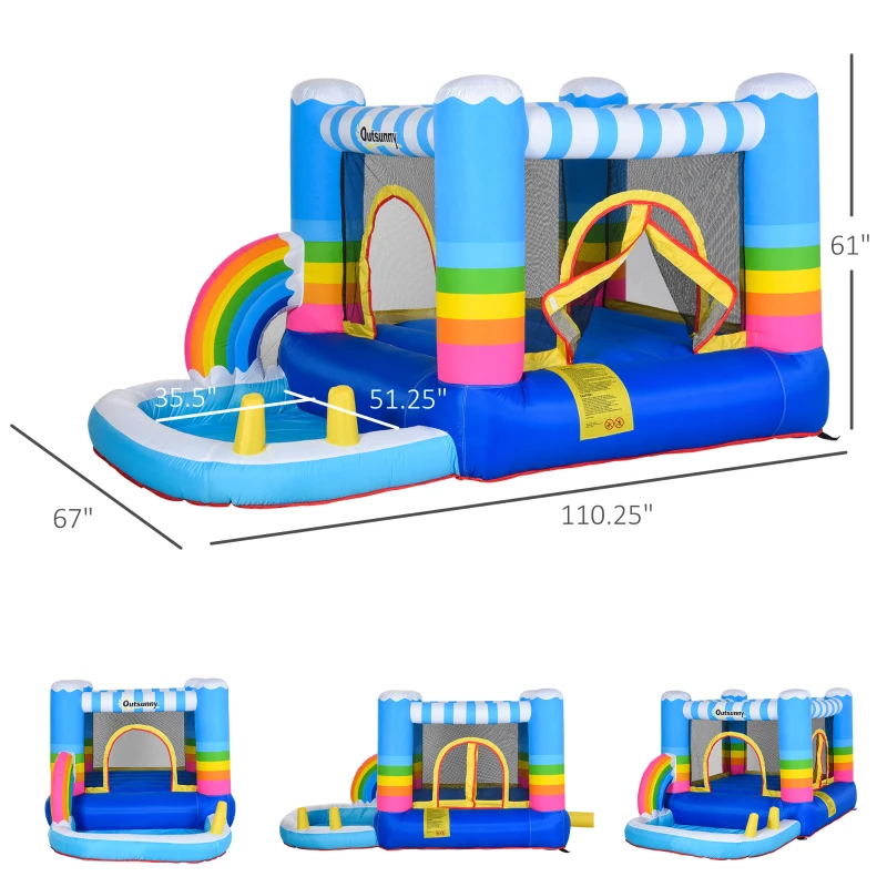 Outsunny Inflatable Bounce House for Kids 2-in-1 Jumping Castle for Indoor Outdoor Party with Trampoline, Pool, Carry Bag & Air Blower(m-3)