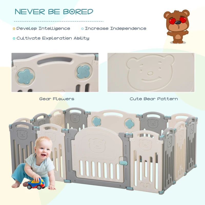 Qaba 14-Piece Indoor Safety Children Baby Playpen with Game Piece, Opening Gate & Flexible Design for Peace of Mind