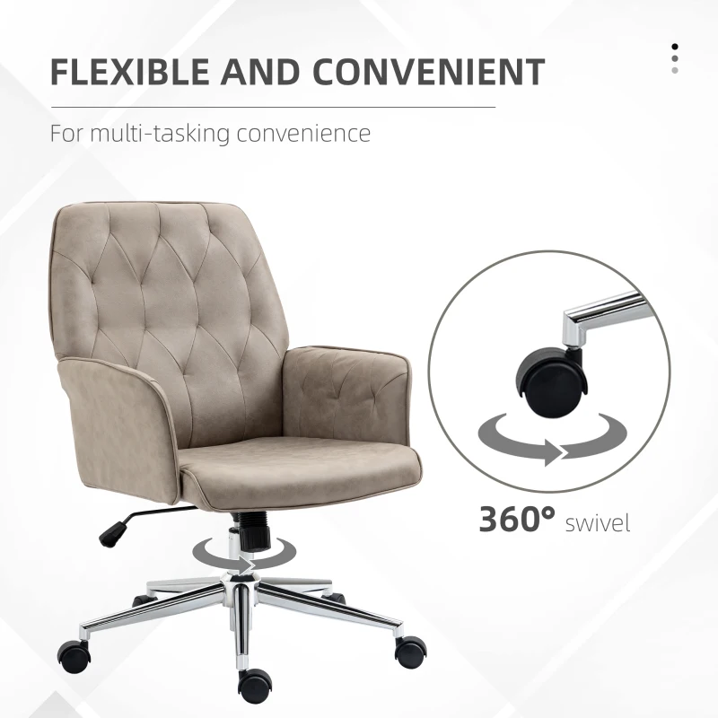 Vinsetto Microfiber Home Office Chair, Tufted Height Adjustable Computer Desk Chair with Swivel Wheels and Padded Armrests, Light Gray