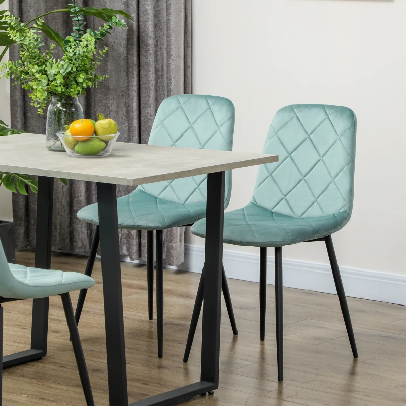 HOMCOM Dining Chairs Set of 4, Upholstered Dining Room Chairs with Steel Legs, Modern Kitchen Chair for Dining Room, Green