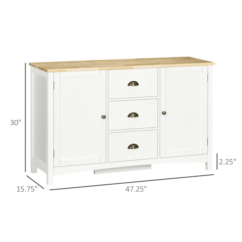 HOMCOM Buffet Cabinet with 3 Storage Drawers, Sideboard for Living Room, White