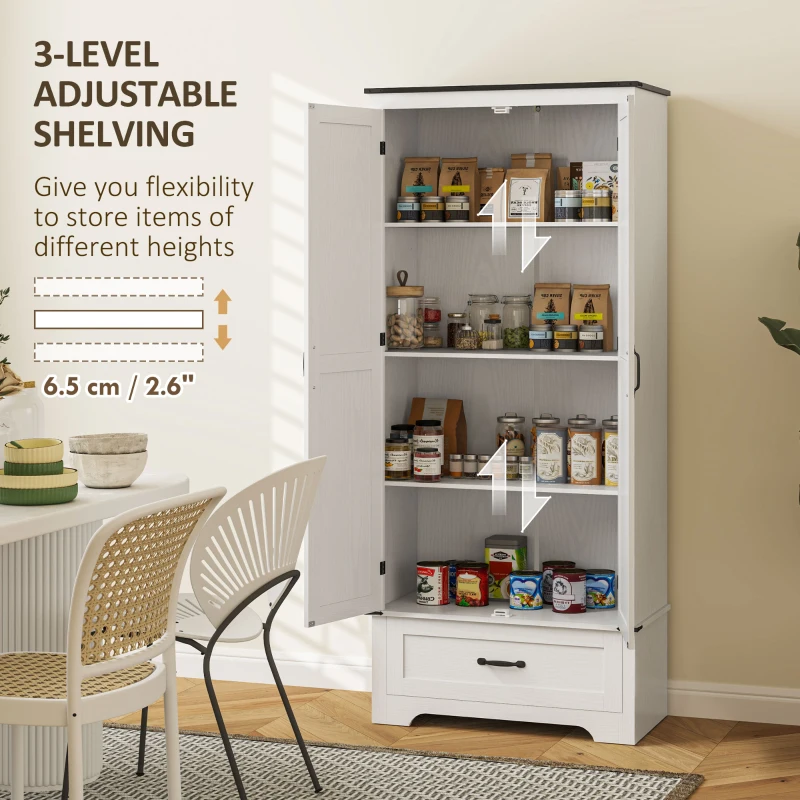 HOMCOM 72" Farmhouse Pantry Cabinet with Adjustable Shelves, Kitchen Pantry Cabinet with 2 Doors, Distressed White