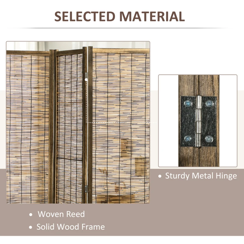 HOMCOM Hand Woven Room Divider, 4 Panel Folding Privacy Screen, Indoor Reed Partition Wall, 63"x67"x0.75", Brown