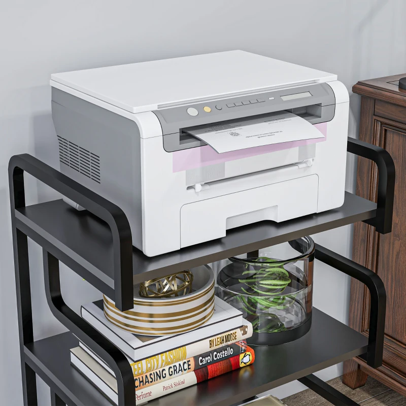 HOMCOM Free Standing Metal Storage Shelf, 3-Tier Small Shelving Unit, Printer Stand for Home Office, Living Room, Black