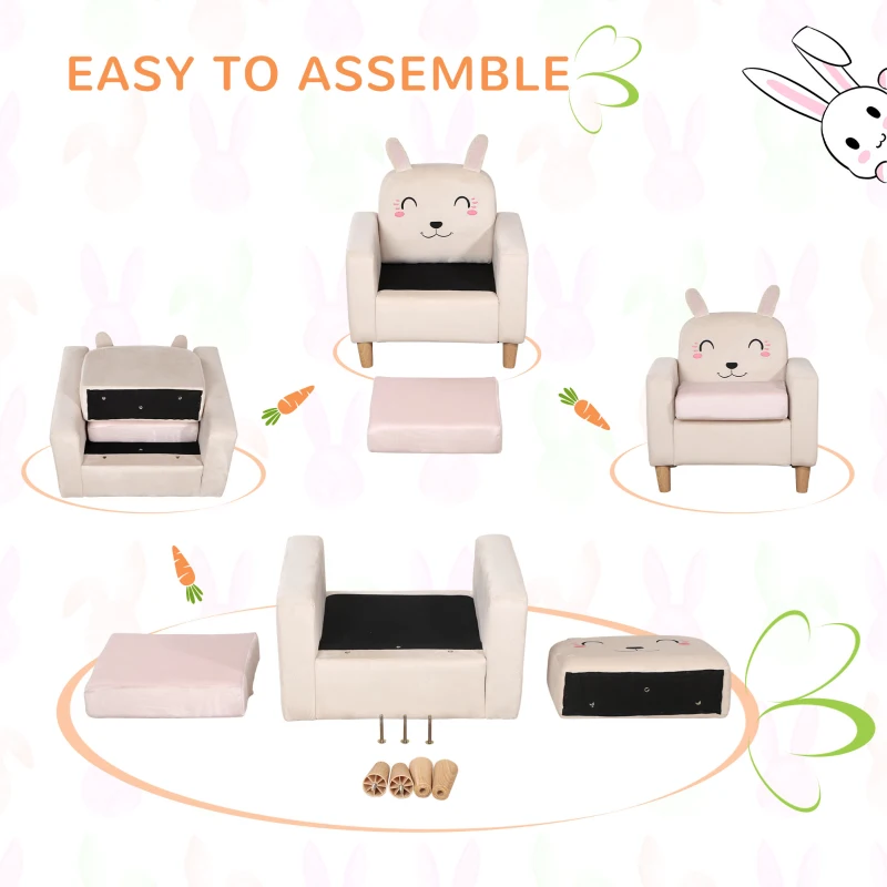 Qaba Kids Sofa, Toddler Armchair and Couch with Rabbit Ear Backrest and Wooden Legs for  Preschool, Bedroom, Kindergarten, Cream