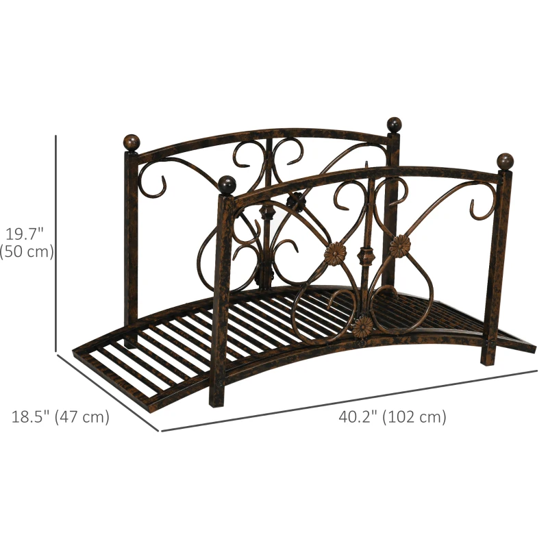 Outsunny Garden Bridge 3.3FT, Decorative Classic Backyard Pond Bridge with Safety Railings Brown