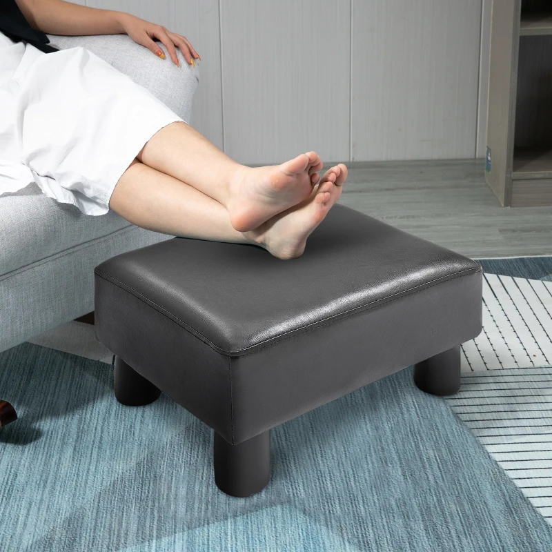 HOMCOM Modern Small Faux Leather Ottoman Footrest Sofa Side Stool Rectangle (Black)