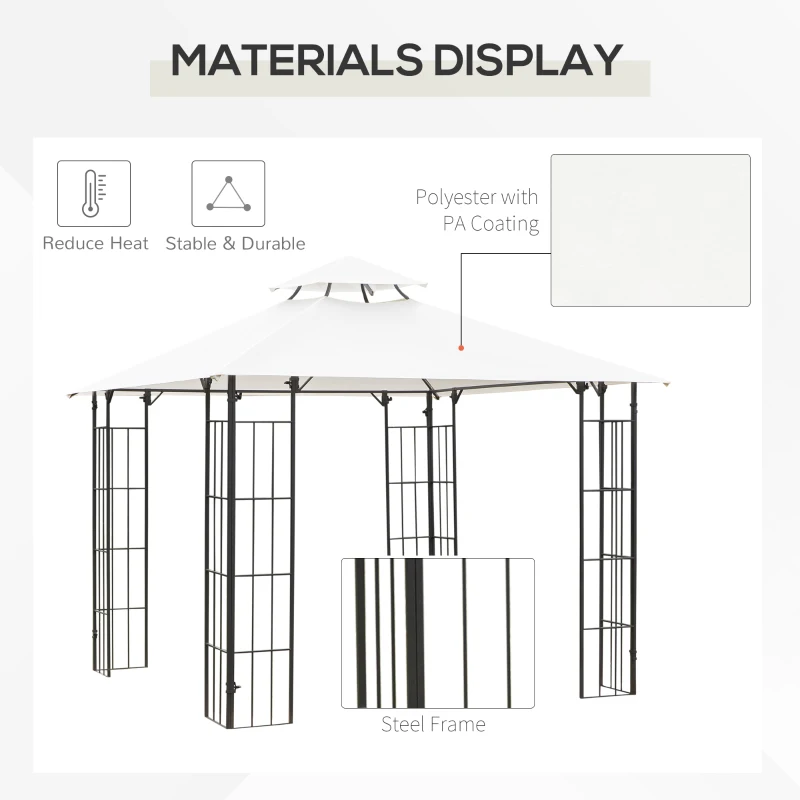 Outsunny 10' x 10' Patio Gazebo, Double Roof Outdoor Gazebo Canopy Shade Shelter with Metal Corner Frame Screen Wall, for Garden, Lawn, Backyard and Deck