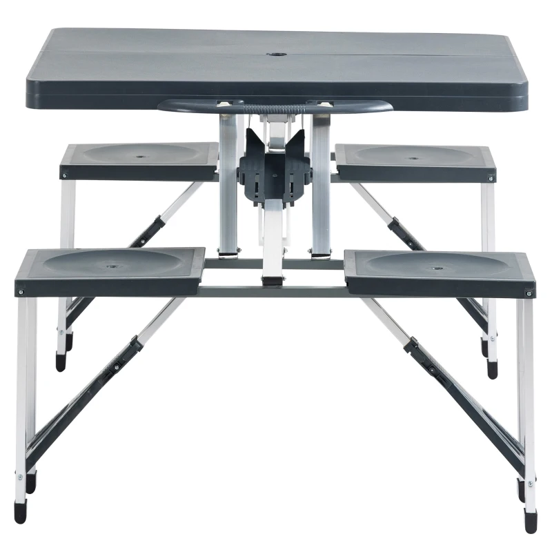 Outsunny Portable Foldable Camping Picnic Table with Seats Chairs and Umbrella Hole, Fold Up Travel Picnic Table, Grey