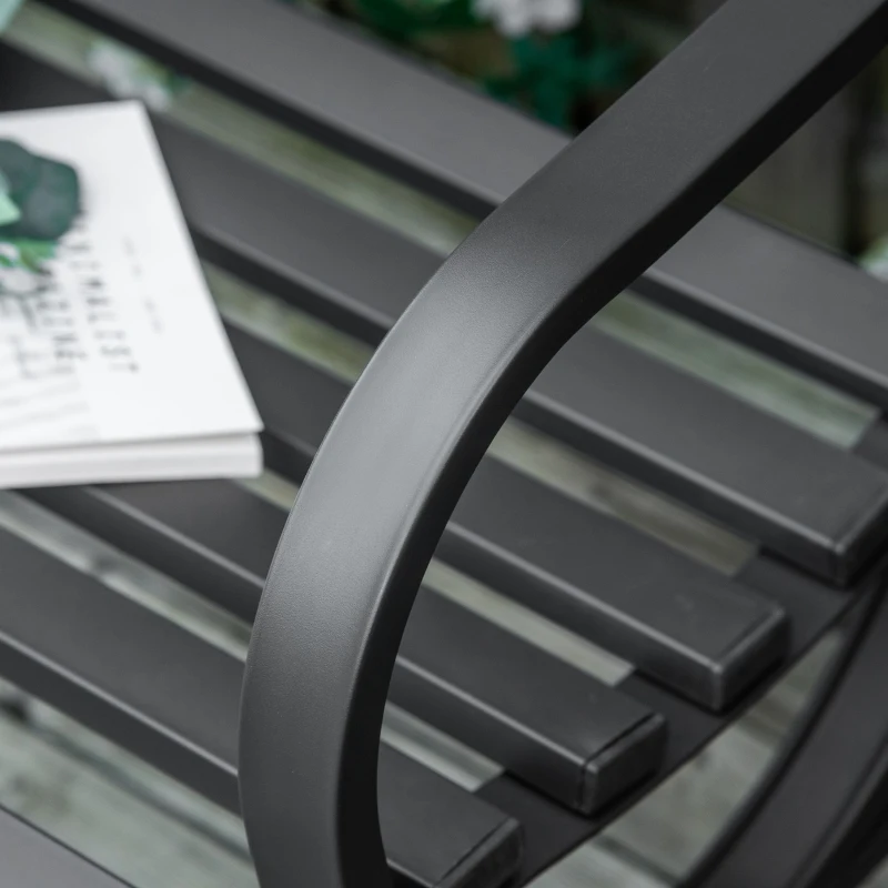 Outsunny 50" 2-Seater Outdoor Garden Bench Antique Loveseat with Armrest for Yard, Lawn, Porch, Patio, Steel/ Black