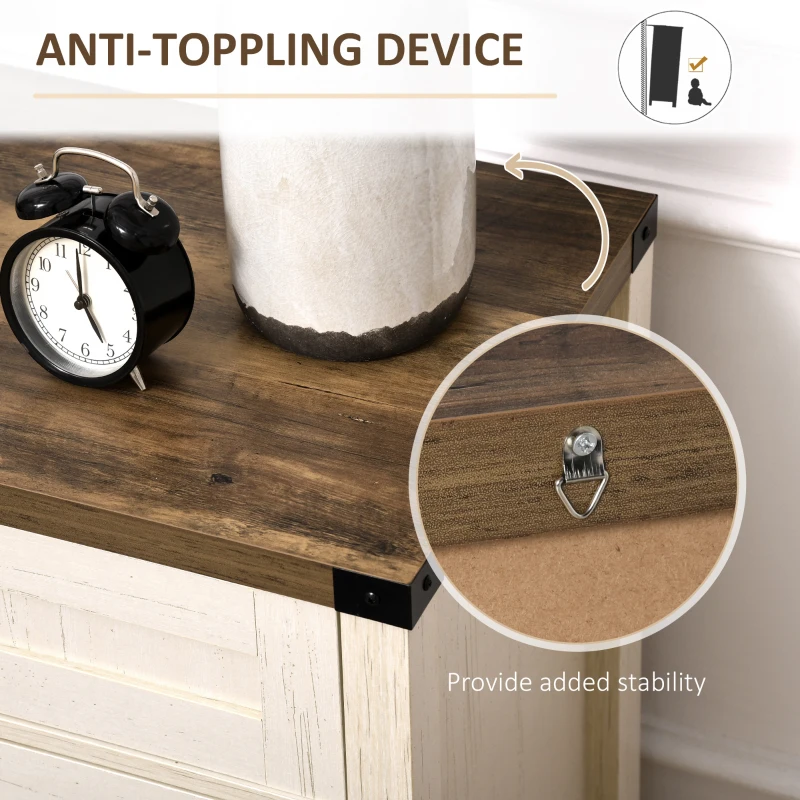 HOMCOM Farmhouse Kitchen Storage Cabinet, Sideboard Buffet Cabinet with 2 Rustic Barn Doors and Drawer, White