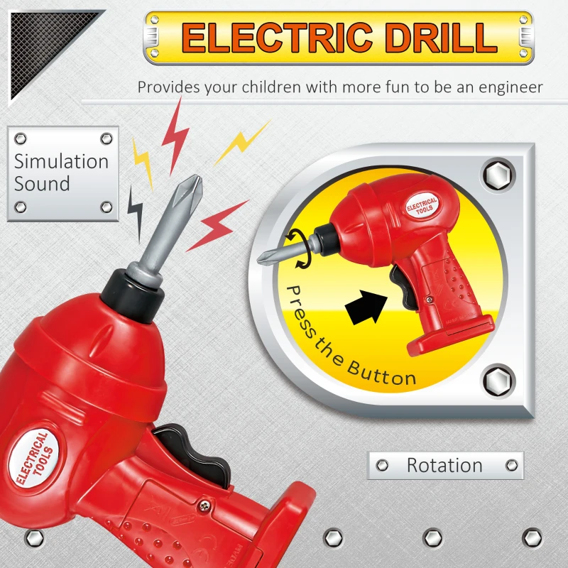 Qaba 55 PCS Kids Workbench and Construction Toy, Toddler Tool Workshop, STEM Educational Pretend Play, w/ Shelf Storage Box, Gift for Boys & Girls, Aged 3-6 Years Old