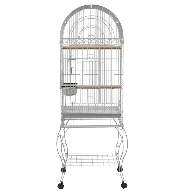 PawHut Play Open Top Bird Cage 60" Parrot Cage for Cockatiel, Sun Conure with Rolling Stand, Removable Tray, Perches, Storage Shelf White, 20.1" x 20.1"