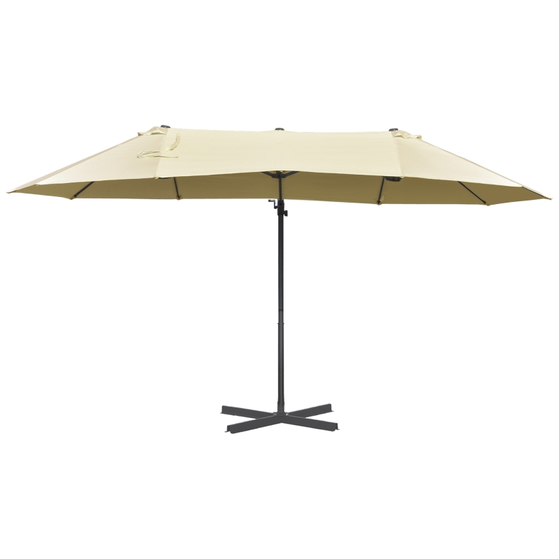 Outsunny 14ft Patio Umbrella Double-Sided Outdoor Market Extra Large Umbrella with Crank, Cross Base for Deck, Lawn, Backyard and Pool, Off-White