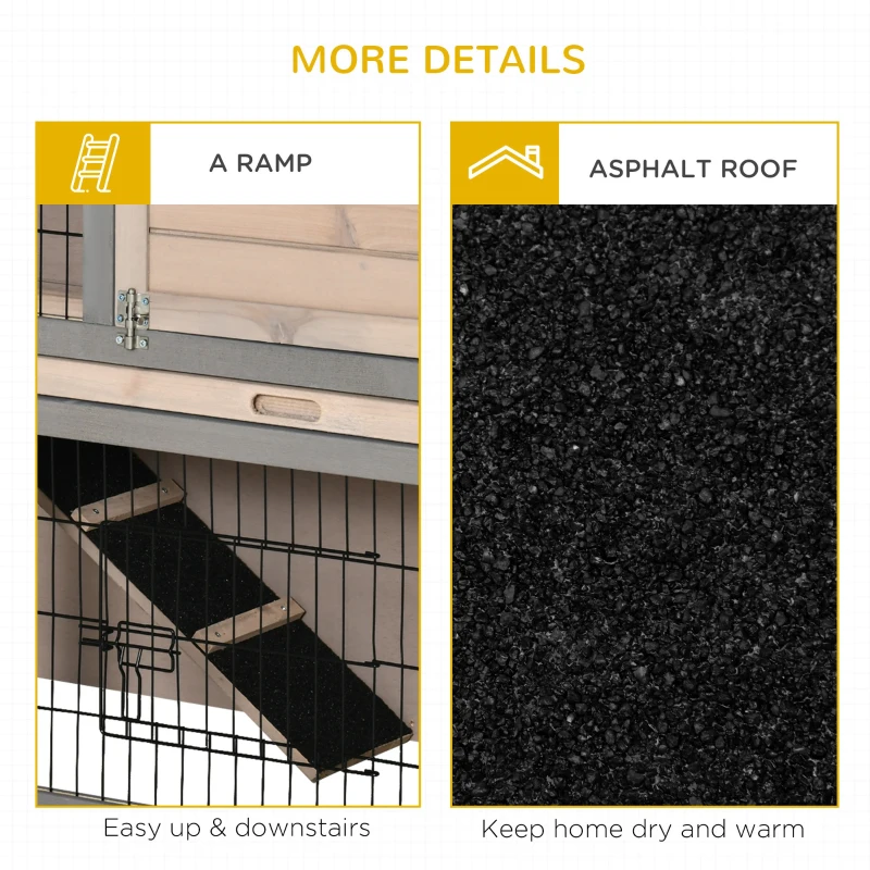 PawHut 2-tier Wood Rabbit Hutch Backyard Bunny Cage Habitat Small Animal House w/ Ramp, Slide Out Tray and Outdoor Run, Light Grey