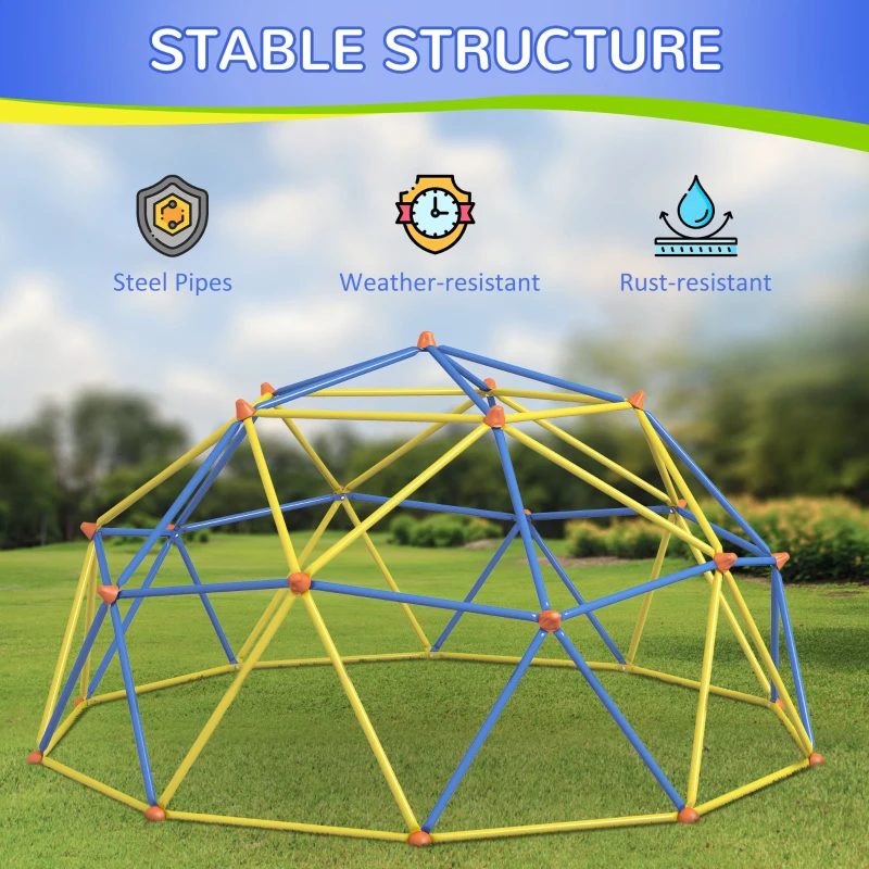 Outsunny Climbing Dome, 10' Jungle Gym Supports 594 lbs. for 1-6 Kids, Play Equipment for 3-8 Years Olds, Multi-Color