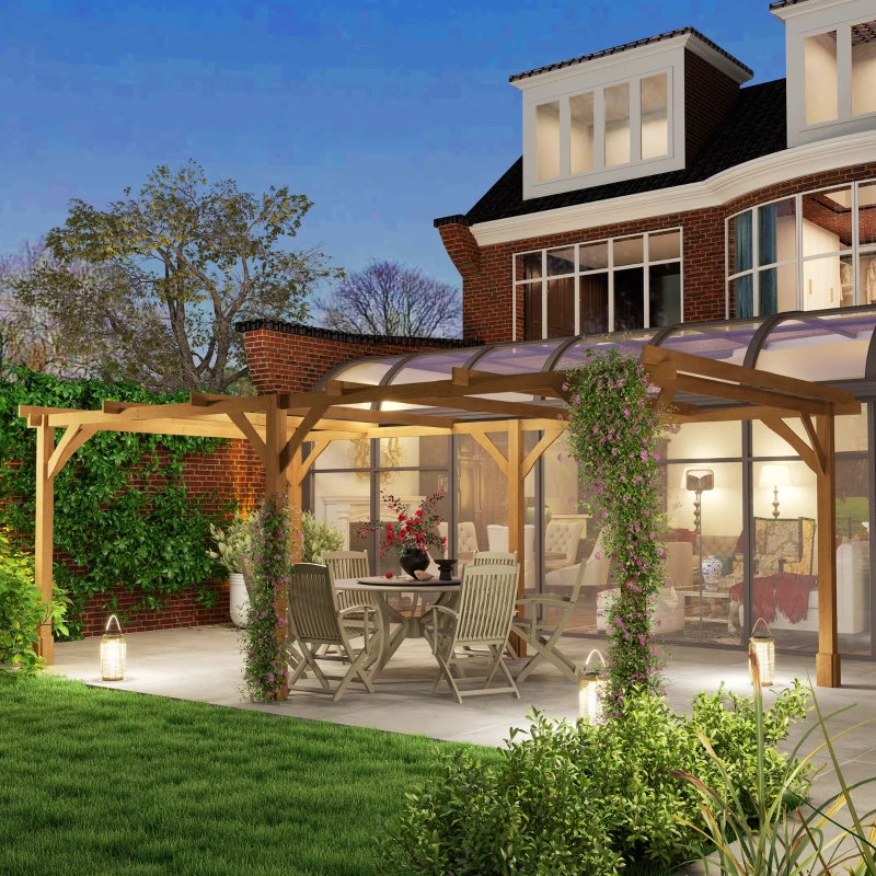 Outsunny 20' x 10' Wood Pergola, Outdoor Gazebo Grape Trellis with Stable Structure for Climbing Plant Support, Dark Brown