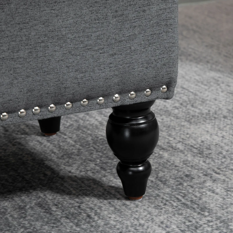 HOMCOM Ottoman with Storage for Living Room, 25" Storage Ottoman with Removable Lid, Button-Tufted Fabric Bench for Footrest and Seat with Wood Legs, Gray