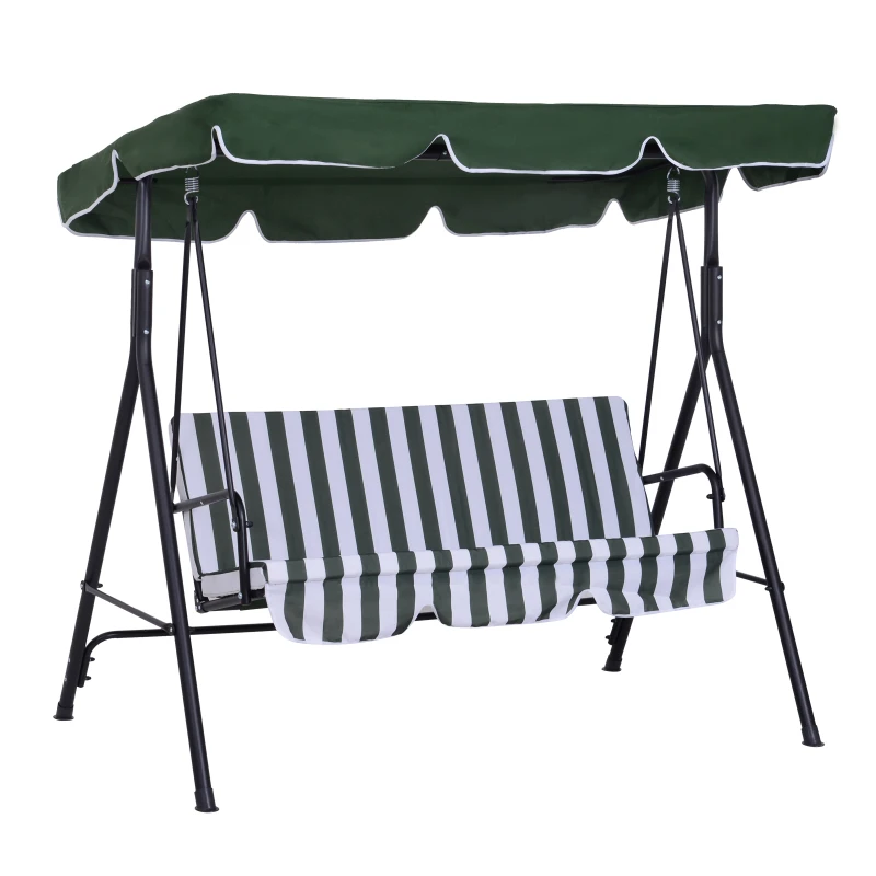 Outsunny 3-Seater Outdoor Porch Swing with Adjustable Canopy, Patio Swing Chair for Garden, Poolside, Backyard, Green