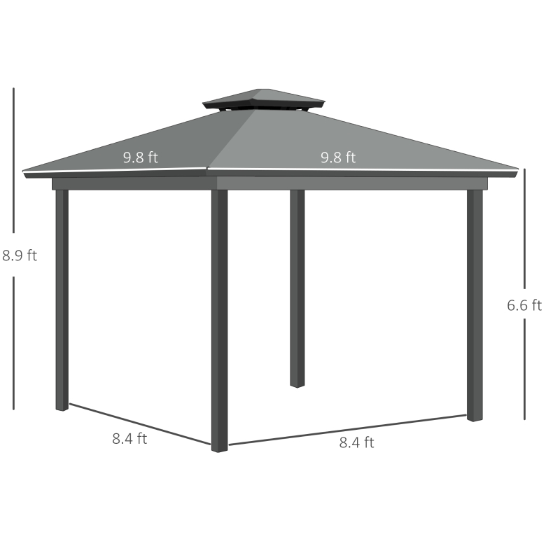 Outsunny 10' x 10' Metal Hardtop Gazebo with Mesh & Curtains, Double Roof, Gray