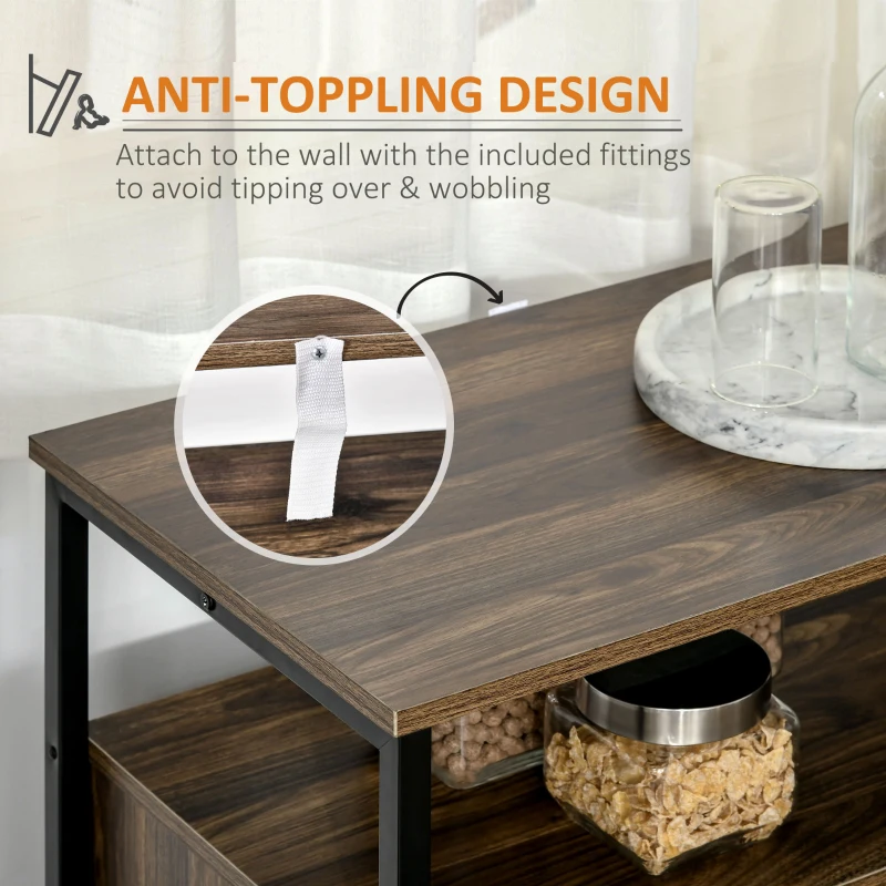 HOMCOM Industrial Sideboard Buffet Cabinet, Coffee Bar Cabinet with Adjustable Shelves, Glass Doors, and 2 Drawers for Kitchen, Living Room, Brown