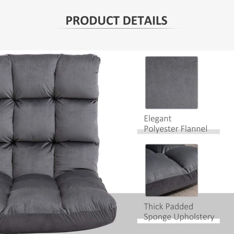 HOMCOM 13-Position Floor Folding Gaming Lazy Floor Sofa Chair Lounge Adjustable Sleeper Bed Couch Recliner, Dark Grey