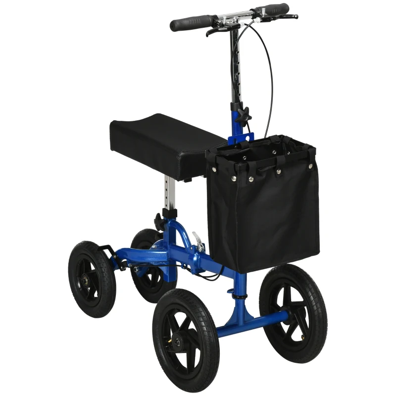 HOMCOM Knee Scooter with Basket, Dual Braking System and 10" All Terrain Wheels, Steerable Knee Walker with Adjustable Height, Foldable Crutch Alternative for Ankle and Foot Injuries, Blue