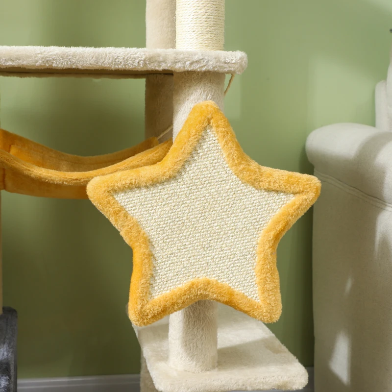 PawHut Star and Moon Themed Cat Tree with Cat Scratching Posts, Cat Condo, Bed, Scratching Board, Cat Toys, Beige