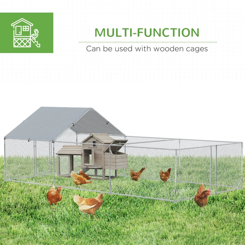 PawHut 19.7' x 9.8' Metal Chicken Run with Waterproof and Anti-UV Cover