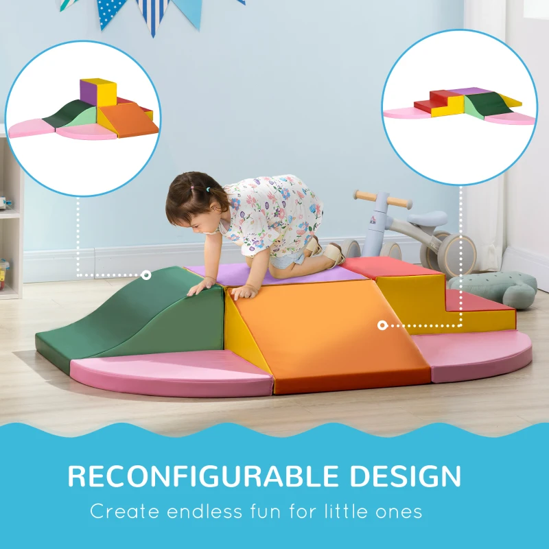 Qaba 6-Pieces Foam Climbing Blocks for Toddlers 1-3 Years, Soft Play Set for Climb and Crawl, Assorted