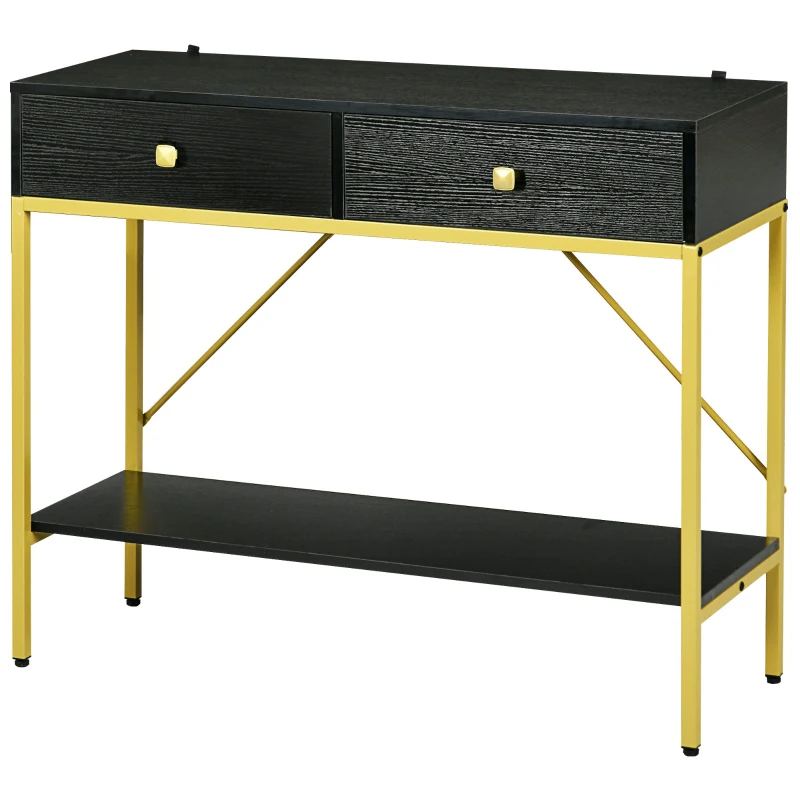 HOMCOM Hallway Console Table Entryway Table with 2 Drawers and Storage Shelf for Living Room Bedroom Behind Sofa Black