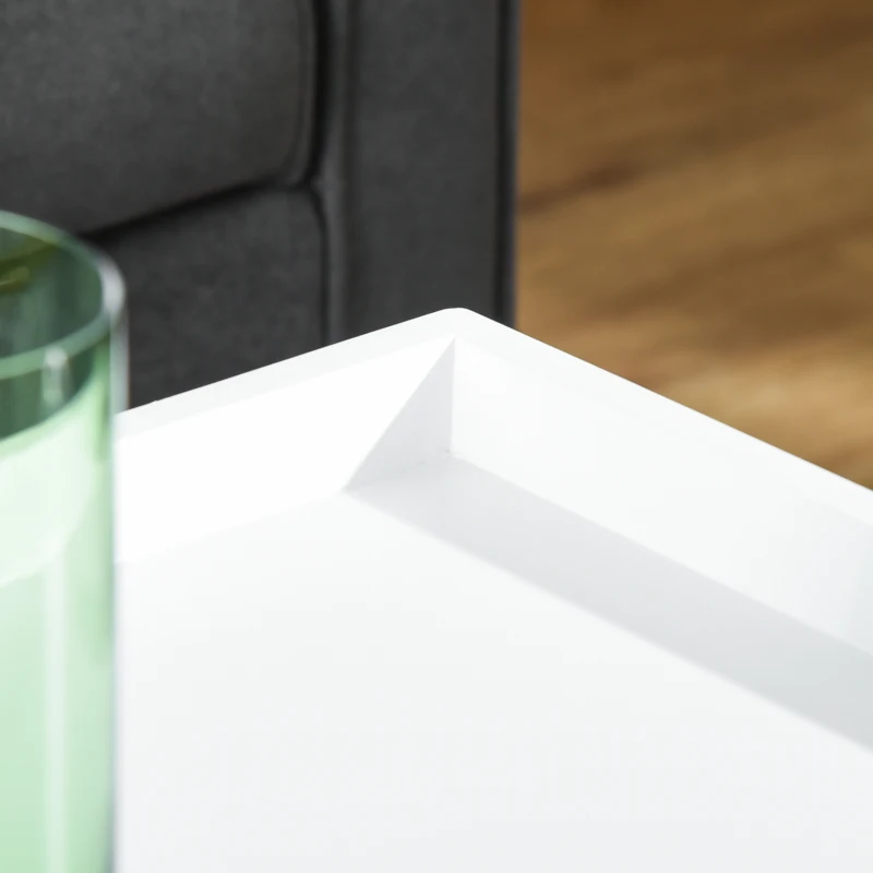 HOMCOM Coffee Table with Tray Top, Nordic Center Table with Pine Wood Legs, Rectangle Coffee Tables for Living Room, White