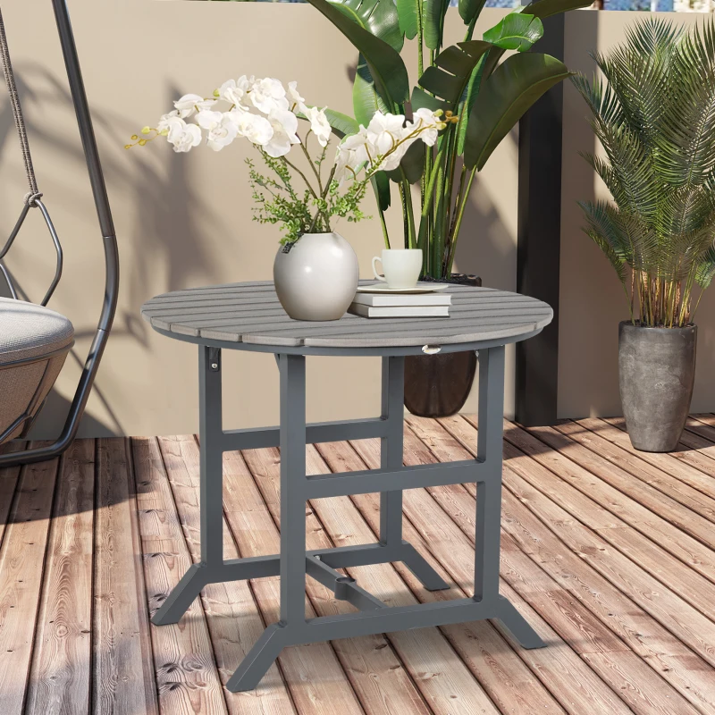 Outsunny Aluminum Frame Round Patio Table with Umbrella Hole, Outdoor Dining Table for 4 People, Dark Gray