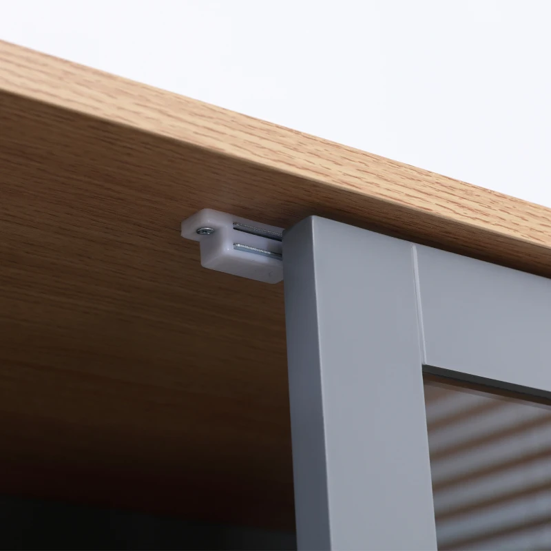 HOMCOM 72" Freestanding Kitchen Pantry Cabinet, Tall Storage Cabinet with Glass Doors, Drawer and Adjustable Shelves for Dining Room, Grey