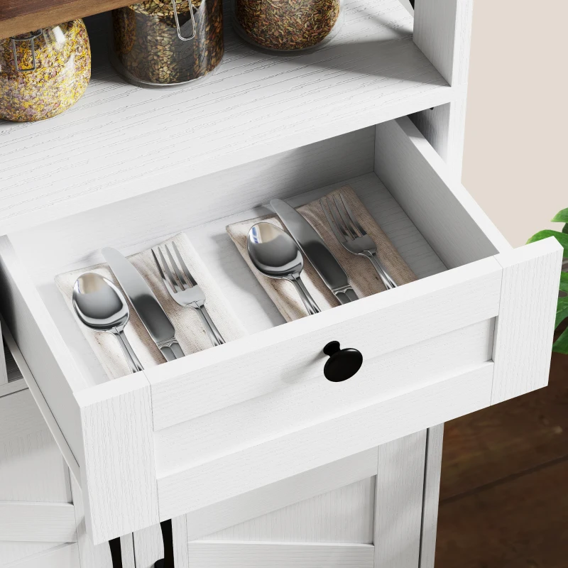 HOMCOM White Sideboard 47.2" Buffet Cabinet with 4 Barn Doors and 3 Drawers, Coffee Bar Cabinet with Adjustable Shelves