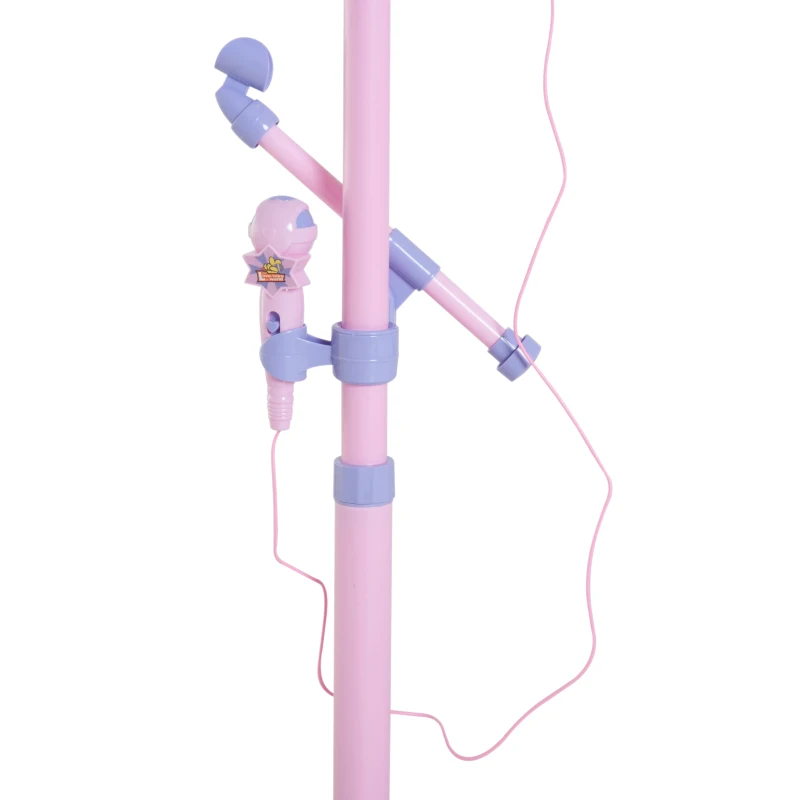 Qaba Kids Karaoke Disco Machine Toy Adjustable Microphone Speaker Stand Connected to iPod Phone MP3 Players Light Pink