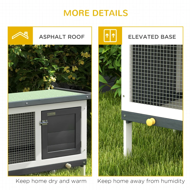 PawHut Wooden Outdoor Rabbit Hutch for Small Pet w/ Slide-out Tray, Openable Roof, 35" W x 18" D x 26" H, Dark Grey