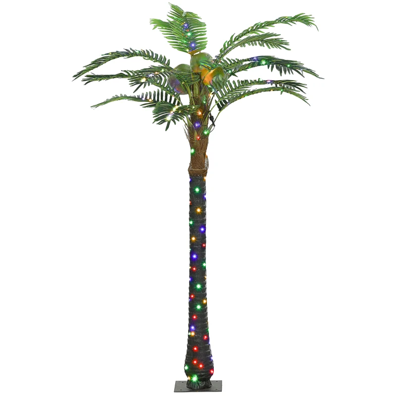 Outsunny 6' Artificial Light Up Palm Tree Lighted Tropical Fake Tree with Remote 240 Lights 3 Coconuts for Outdoor Indoor Green