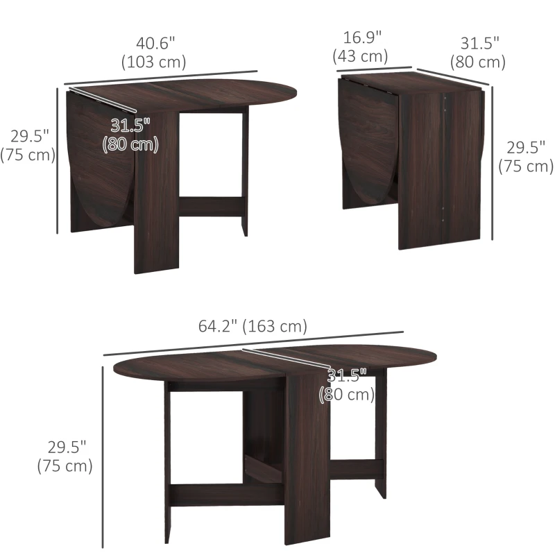 HOMCOM Oval Folding Dining Table, Space Saving Drop Leaf Kitchen Table for Dining Room, Living Room, Distressed Brown