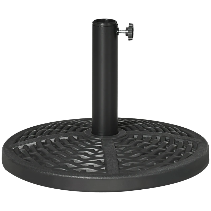 Outsunny 21 lbs Cement Round Market Umbrella Base Holder, 18" Heavy Duty Parasol Stand with Rattan Design for Patio, Black