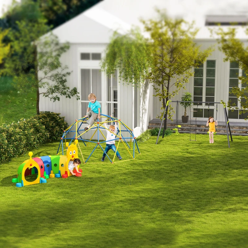 Qaba Caterpillar Tunnel, Toddler Tunnel for Kids Crawl and Climb Through, Kids' Play Structure Indoor Outdoor, 6 Sections, Multicolored