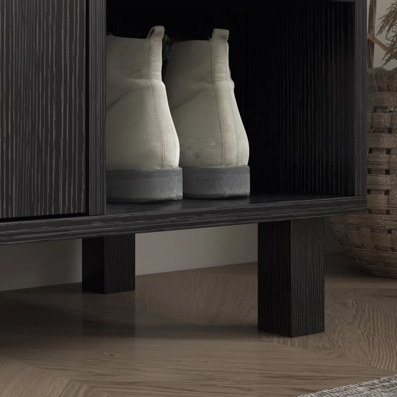 HOMCOM Shoe Storage with Double Doors and Open Shelves 17 Pair Shoe Storage Organizer for Entryway Hallway Black