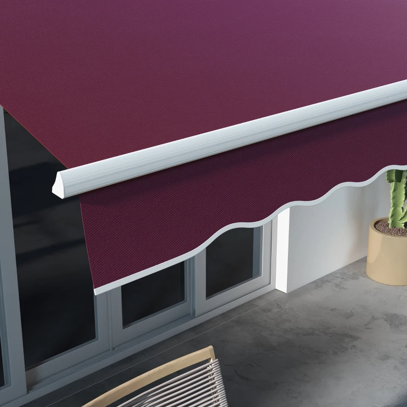 Outsunny 10' x 8' Manual Retractable Awning with LED Lights, Aluminum Frame Sun Canopies for Patio Door Window, Wine Red
