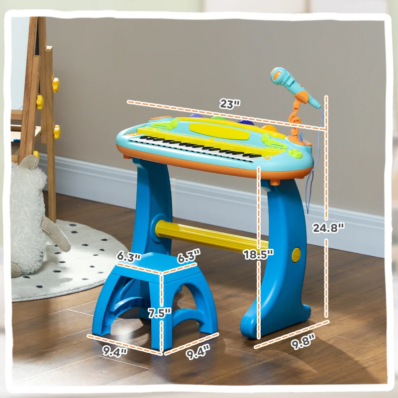 Qaba 37 Key Kids Piano Keyboard with Microphone, Stool, for 3-6 Years, Blue