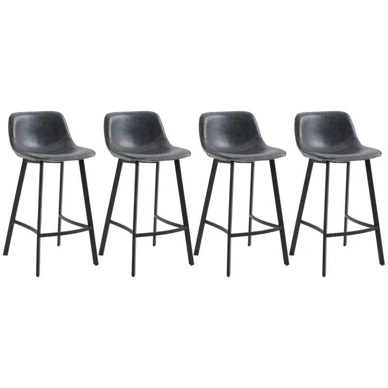 HOMCOM 27.25" Counter Height Bar Stools, Industrial Kitchen Stools, Upholstered Armless Bar Chairs with Back, Steel Legs, Set of 4, Black