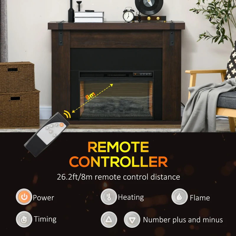 HOMCOM 35" Electric Fireplace with Mantel, 1400W Freestanding Fireplace Heater with Remote Control, Overheat Protection, Timer, Brown