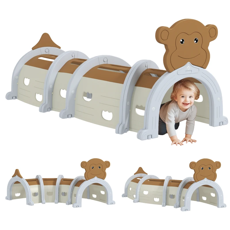 Qaba Monkey Design Kids Play Tunnel for Toddlers 3-6 Years to Crawl and Climb, Brown