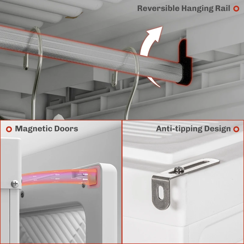 HOMCOM Portable Wardrobe, Foldable Clothes Storage Organzier with 5 Compartments, 1 Hanging Rod, Magnet Doors, White