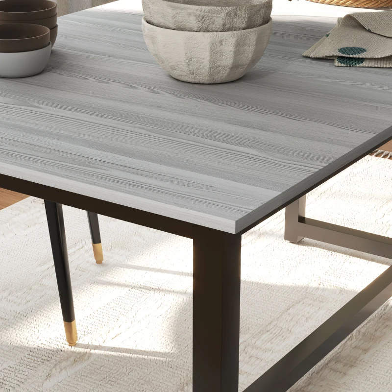 HOMCOM 63"-79" Collapsible Dining Table for 4-6, Foldable Kitchen Table with Steel Frame for Dining Room, Grey Wood Grain